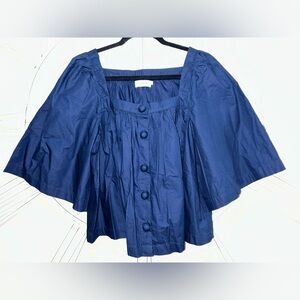 RHODE Gabriel Navy Square-Neck Button-Front Blouse